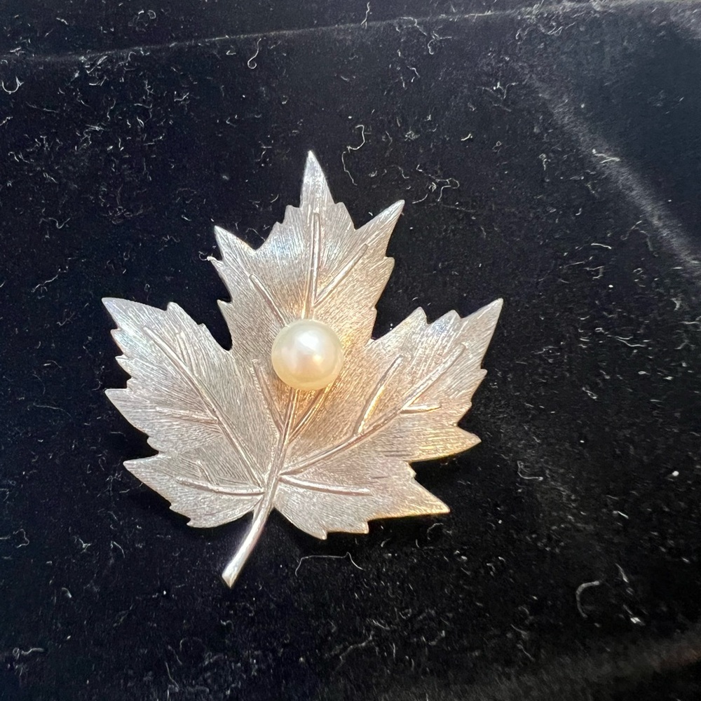 Mikimoto Silver Leaf Brooch with Pearl